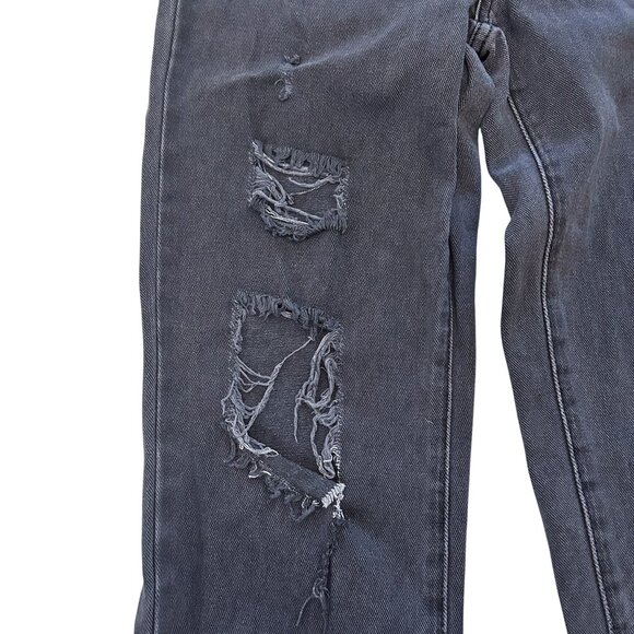 PACSUN Black Denim High Rise Straight Leg‎ Jeans Button Fly Frayed Distressed 25 - Picture 7 of 15